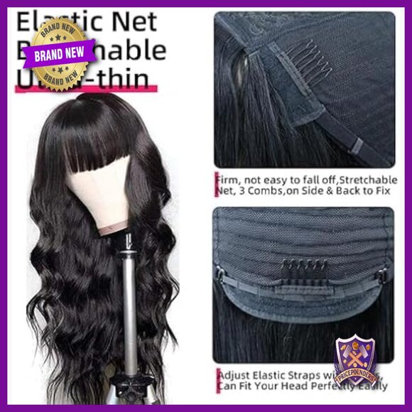 Human Hair Wig with Bangs 20 Inch Body Wave Glueless 150% Density